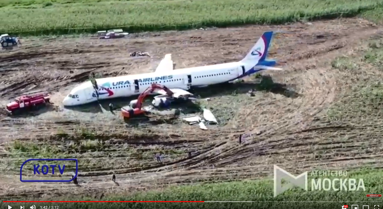 Видео: демонтаж Airbus A321 на кукурузном поле