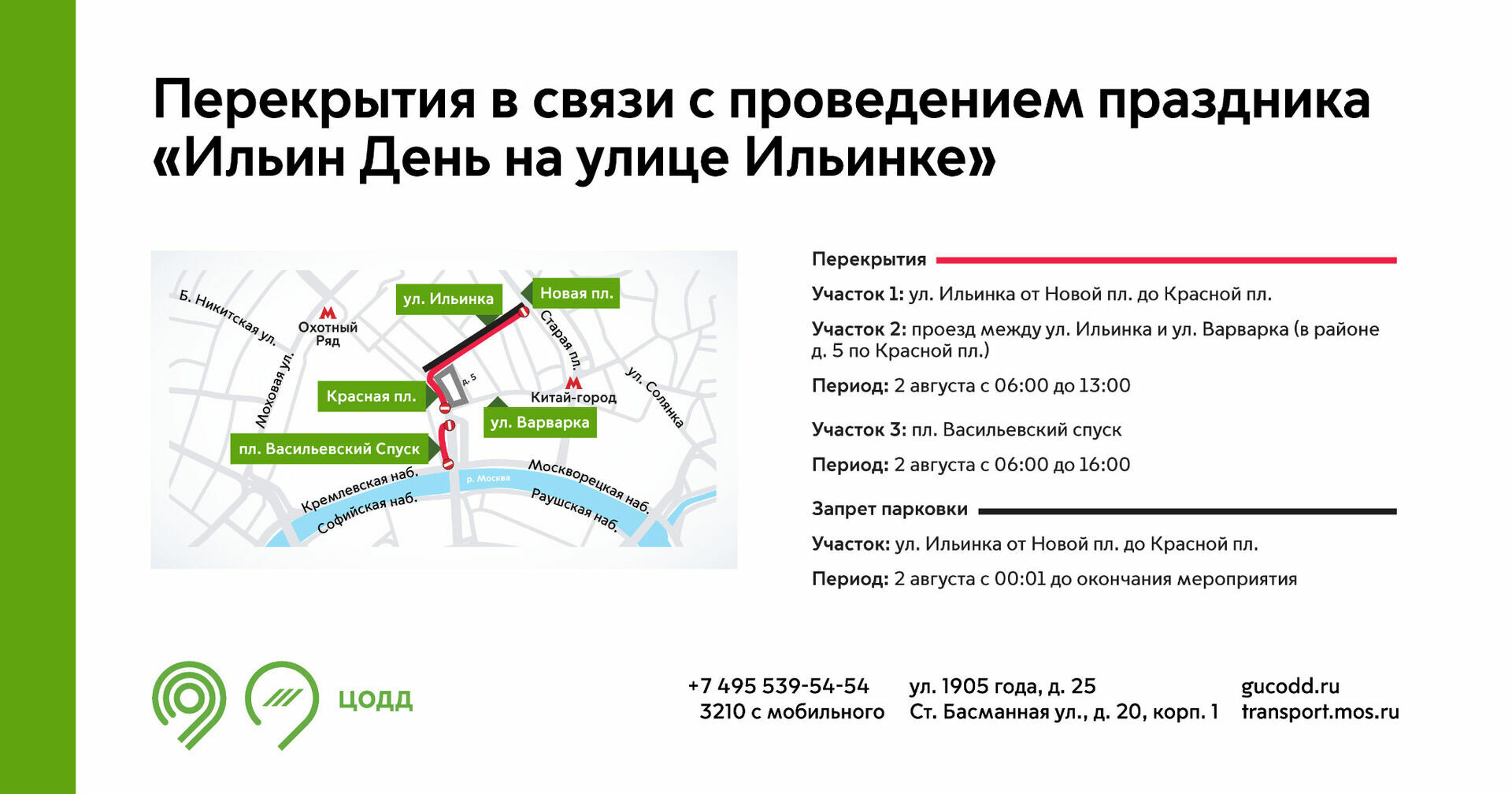 Перекрытие улиц в Москве 2 августа 2022 года