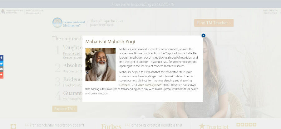 Так сейчас выглядит официальный сайт движения трансцендентальной медитации. 