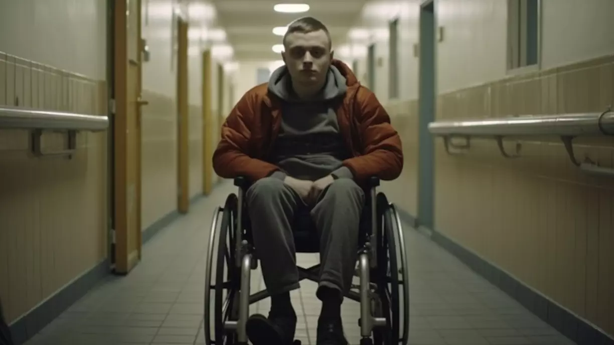 Пациент в инвалидной коляске.